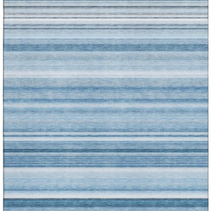 HomeRoots 9' X 12' Durable Blue and Ivory Striped Area Rug – Washable, UV-Protected, Ideal for Everyday Living 647697