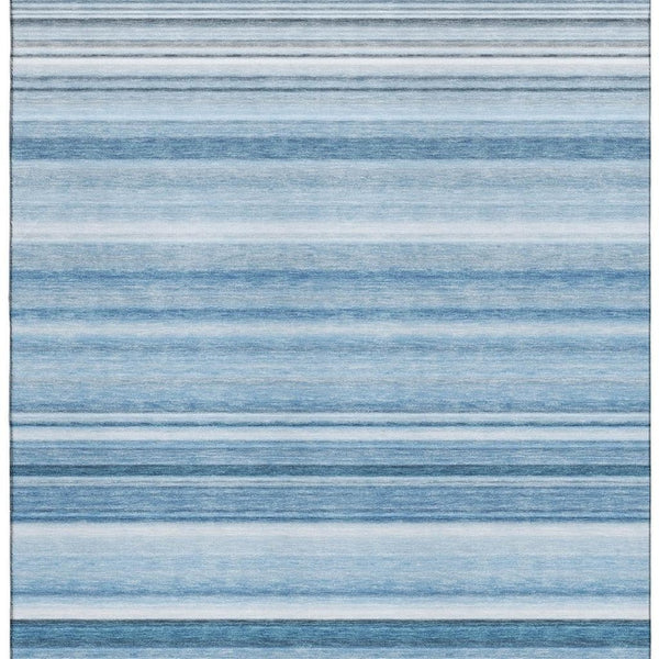 HomeRoots 9' X 12' Durable Blue and Ivory Striped Area Rug – Washable, UV-Protected, Ideal for Everyday Living 647697