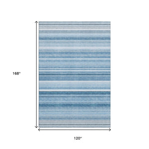 HomeRoots 10' Blue and Ivory Striped Area Rug – Washable, UV Protected, Durable for High-Traffic Spaces! 647698