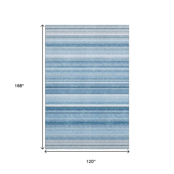 HomeRoots 10' Blue and Ivory Striped Area Rug – Washable, UV Protected, Durable for High-Traffic Spaces! 647698