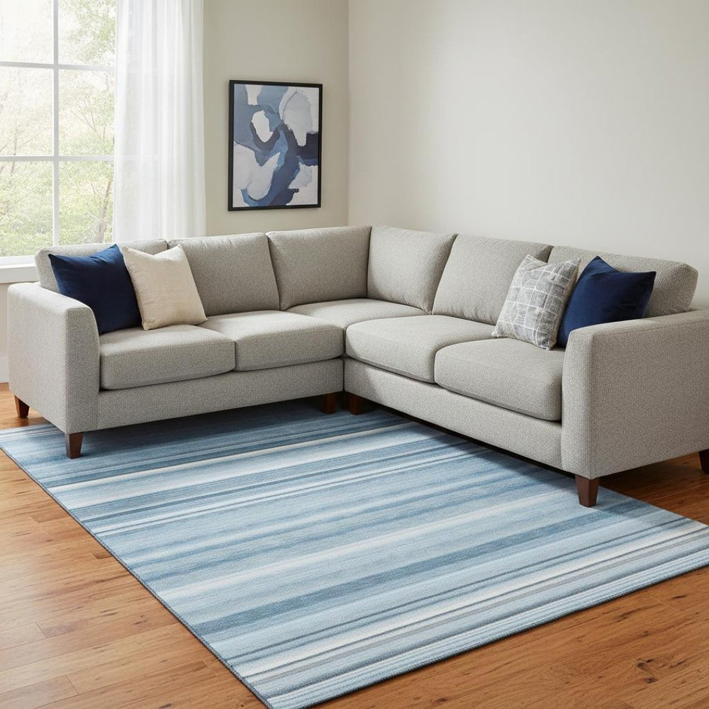 HomeRoots 10' Blue and Ivory Striped Area Rug – Washable, UV Protected, Durable for High-Traffic Spaces! 647698