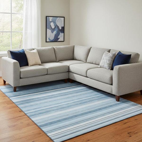 HomeRoots 10' Blue and Ivory Striped Area Rug – Washable, UV Protected, Durable for High-Traffic Spaces! 647698