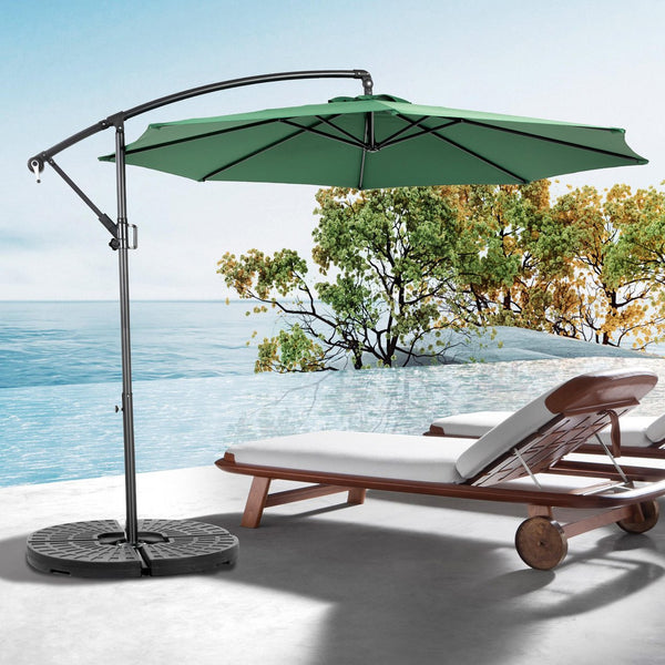 English Elm Best 10ft Offset Hanging Market Patio Umbrella with Crank Tilt, 8 Steel Ribs, Extra-Large Shade for Backyard Poolside Dark Green W640P234554
