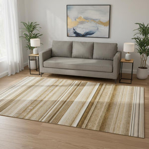 HomeRoots 5' X 8' Chocolate & Ivory Striped Washable Area Rug - UV Protected, Stain Resistant, Easy Care! 647700