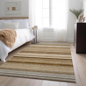 HomeRoots 5' X 8' Chocolate & Ivory Striped Washable Area Rug - UV Protected, Stain Resistant, Easy Care! 647700