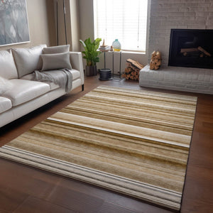 HomeRoots 5' X 8' Chocolate & Ivory Striped Washable Area Rug - UV Protected, Stain Resistant, Easy Care! 647700