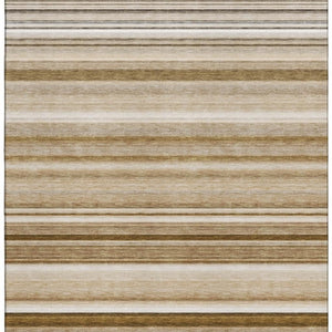 HomeRoots 5' X 8' Chocolate & Ivory Striped Washable Area Rug - UV Protected, Stain Resistant, Easy Care! 647700