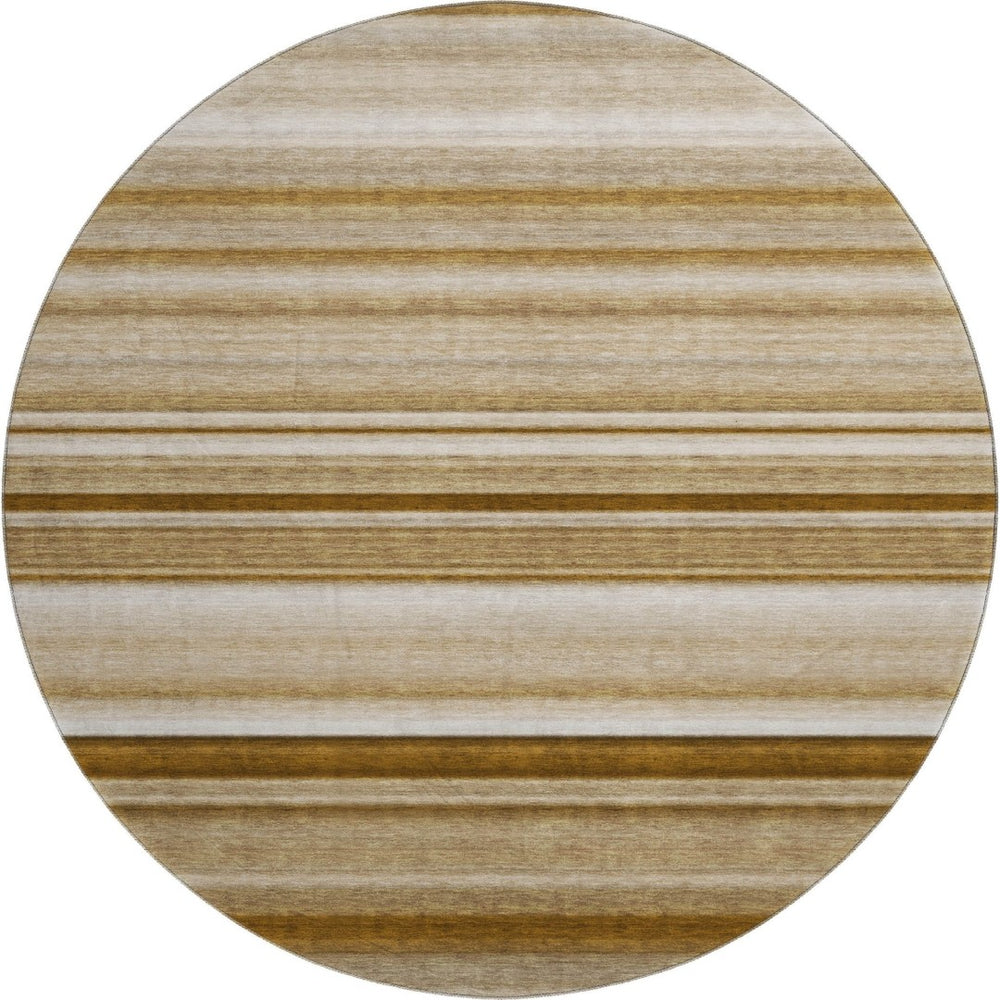 HomeRoots 8' Chocolate & Ivory Striped Washable Round Rug - Durable, Stain-Resistant, UV-Protected for Homes 647701