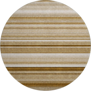 HomeRoots 8' Chocolate & Ivory Striped Washable Round Rug - Durable, Stain-Resistant, UV-Protected for Homes 647701