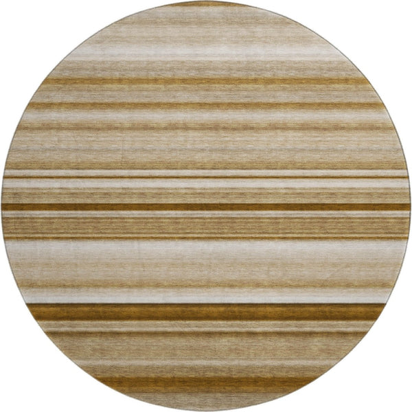 HomeRoots 8' Chocolate & Ivory Striped Washable Round Rug - Durable, Stain-Resistant, UV-Protected for Homes 647701