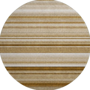 HomeRoots 8' Chocolate & Ivory Striped Washable Round Rug - Durable, Stain-Resistant, UV-Protected for Homes 647701