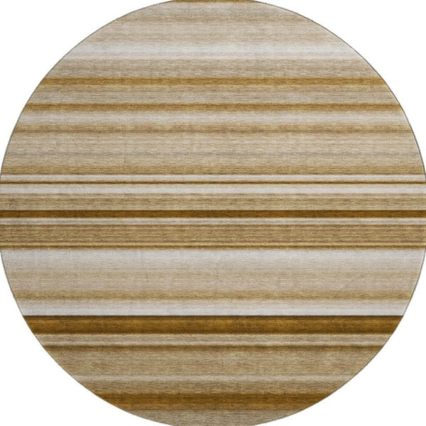 HomeRoots 8' Chocolate & Ivory Striped Washable Round Rug - Durable, Stain-Resistant, UV-Protected for Homes 647701