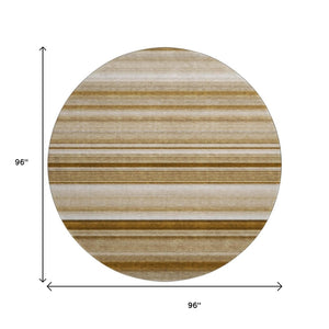 HomeRoots 8' Chocolate & Ivory Striped Washable Round Rug - Durable, Stain-Resistant, UV-Protected for Homes 647701