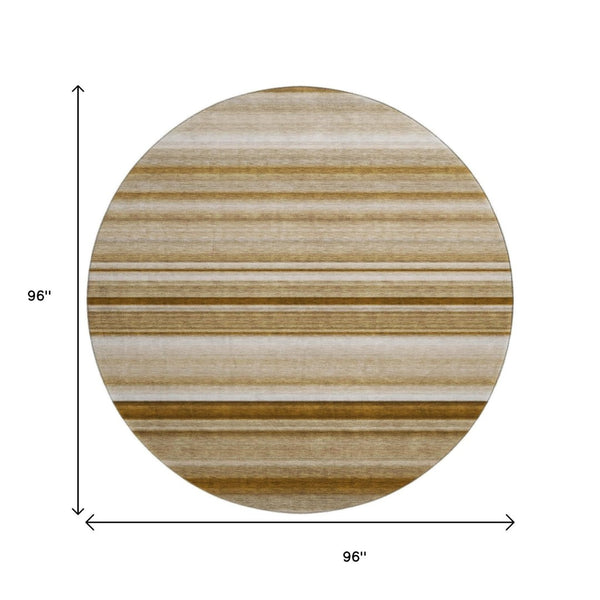 HomeRoots 8' Chocolate & Ivory Striped Washable Round Rug - Durable, Stain-Resistant, UV-Protected for Homes 647701