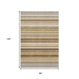 HomeRoots 8' X 10' Chocolate & Ivory Striped Washable Rug - UV Protected, Stain Resistant for High-Traffic Areas 647702