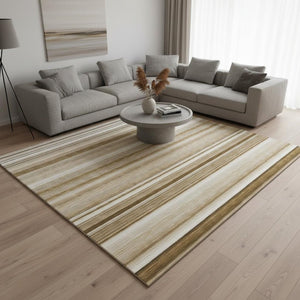 HomeRoots 8' X 10' Chocolate & Ivory Striped Washable Rug - UV Protected, Stain Resistant for High-Traffic Areas 647702