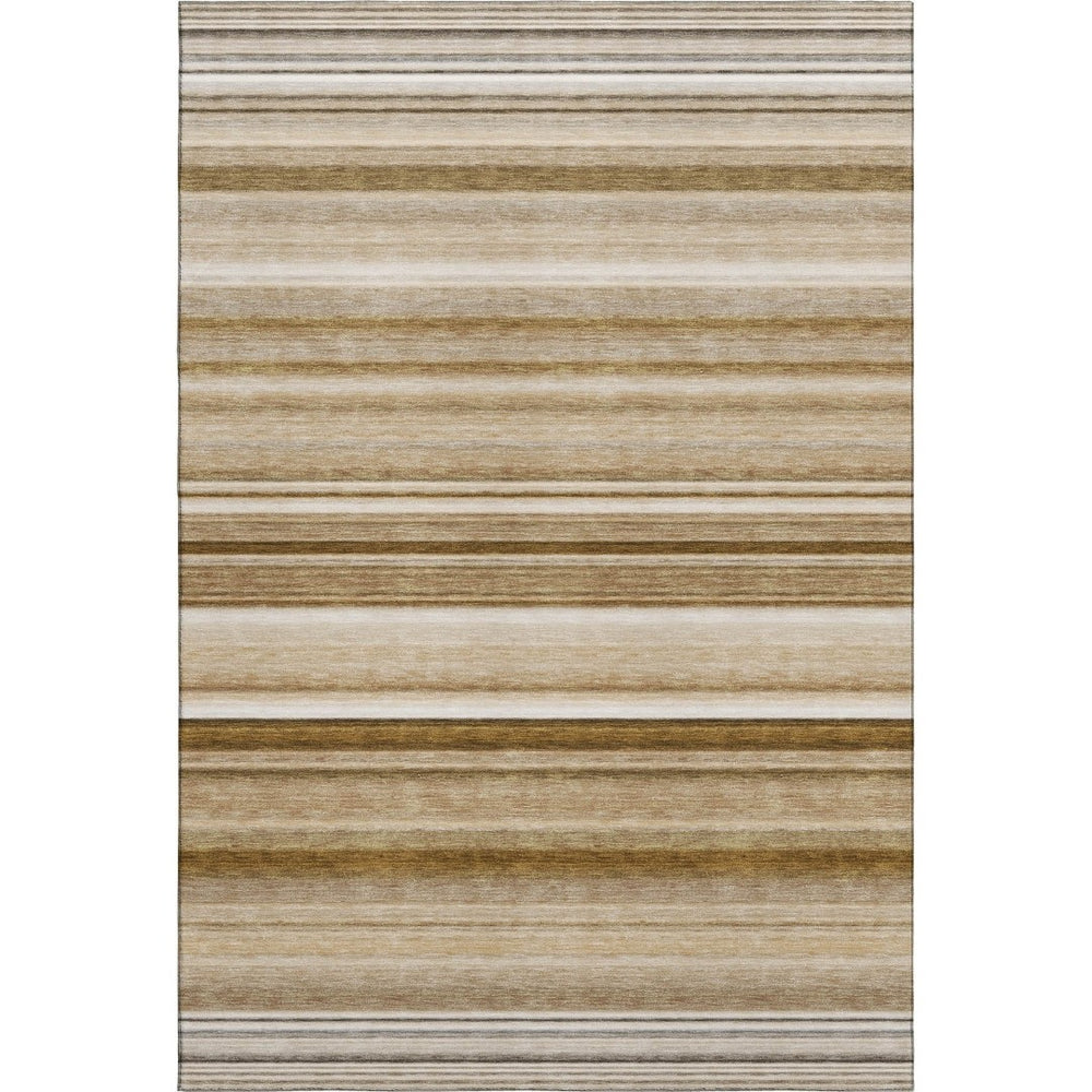 HomeRoots 8' X 10' Chocolate & Ivory Striped Washable Rug - UV Protected, Stain Resistant for High-Traffic Areas 647702