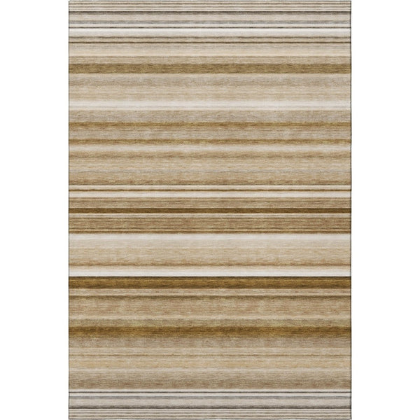 HomeRoots 9' X 12' Chocolate and Ivory Striped Washable Area Rug – Durable, Stylish, UV-Protected for Homes! 647703