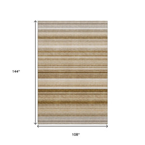HomeRoots 9' X 12' Chocolate and Ivory Striped Washable Area Rug – Durable, Stylish, UV-Protected for Homes! 647703