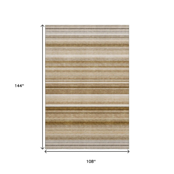 HomeRoots 9' X 12' Chocolate and Ivory Striped Washable Area Rug – Durable, Stylish, UV-Protected for Homes! 647703