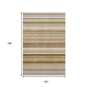 HomeRoots 10' X 14' Washable Chocolate & Ivory Striped Area Rug with UV Protection for Stylish Living Spaces 647704