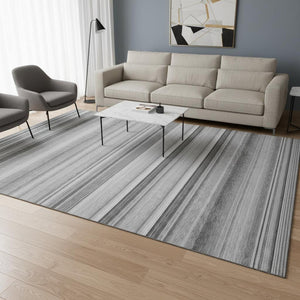 HomeRoots 5' X 8' Washable Gray and Ivory Striped Area Rug with UV Protection for High-Traffic Spaces 647706