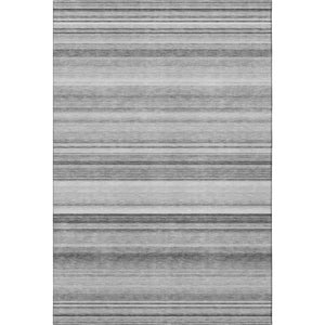 HomeRoots 5' X 8' Washable Gray and Ivory Striped Area Rug with UV Protection for High-Traffic Spaces 647706