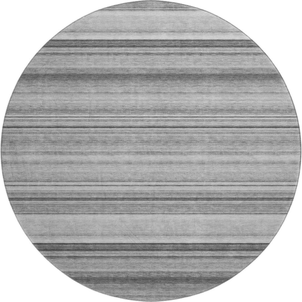 HomeRoots 8' Gray and Ivory Striped Washable Round Rug - Stylish, Durable, UV-Protected for High-Traffic Areas 647707