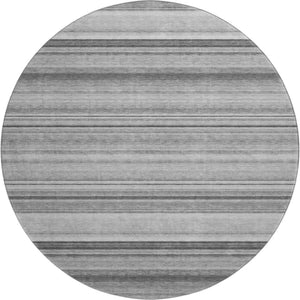 HomeRoots 8' Gray and Ivory Striped Washable Round Rug - Stylish, Durable, UV-Protected for High-Traffic Areas 647707