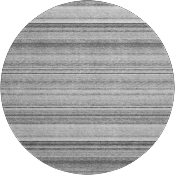 HomeRoots 8' Gray and Ivory Striped Washable Round Rug - Stylish, Durable, UV-Protected for High-Traffic Areas 647707