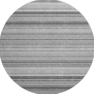 HomeRoots 8' Gray and Ivory Striped Washable Round Rug - Stylish, Durable, UV-Protected for High-Traffic Areas 647707