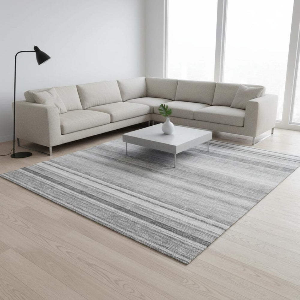 HomeRoots 8' X 10' Gray And Ivory Striped Washable Area Rug - Durable, Stain-Resistant, UV Protected Design! 647708