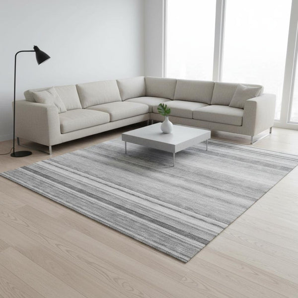 HomeRoots 8' X 10' Gray And Ivory Striped Washable Area Rug - Durable, Stain-Resistant, UV Protected Design! 647708