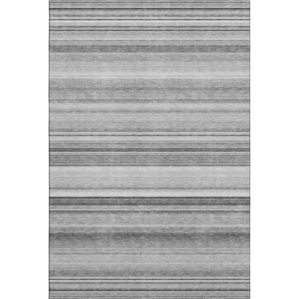 HomeRoots 9' X 12' Gray and Ivory Striped Washable Area Rug with UV Protection - Perfect for Busy Homes! 647709