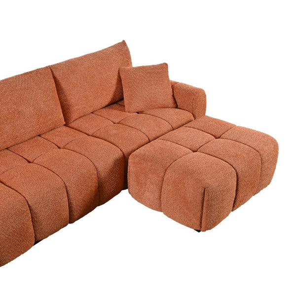 English Elm [video] Boucle Modular L-shaped Sectional with Ottoman Pull-line Cushions Living Room N723S1008G