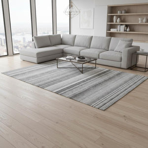 HomeRoots 10' X 14' Gray and Ivory Striped Washable Area Rug - Stylish, Durable, UV-Protected for Any Room! 647710