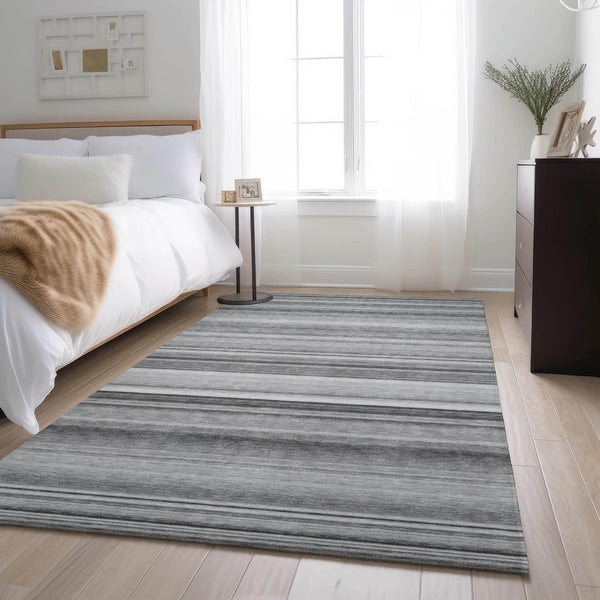 HomeRoots 10' X 14' Gray and Ivory Striped Washable Area Rug - Stylish, Durable, UV-Protected for Any Room! 647710