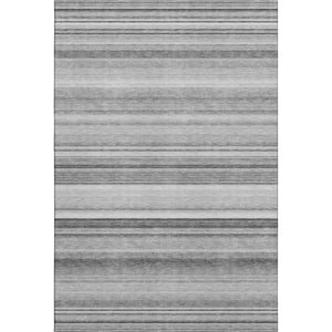 HomeRoots 10' X 14' Gray and Ivory Striped Washable Area Rug - Stylish, Durable, UV-Protected for Any Room! 647710