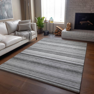 HomeRoots 10' X 14' Gray and Ivory Striped Washable Area Rug - Stylish, Durable, UV-Protected for Any Room! 647710