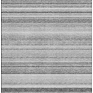 HomeRoots 10' X 14' Gray and Ivory Striped Washable Area Rug - Stylish, Durable, UV-Protected for Any Room! 647710