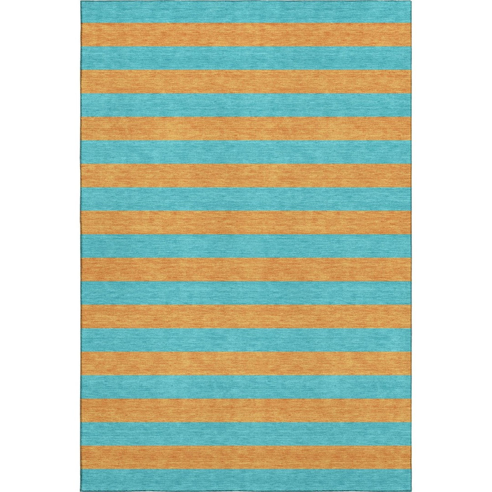 HomeRoots 8' X 10' Aqua & Orange Striped Area Rug – Washable, UV-Protected, Durable, Ideal for Homes with Kids! 647714