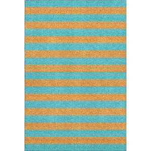 HomeRoots 8' X 10' Aqua & Orange Striped Area Rug – Washable, UV-Protected, Durable, Ideal for Homes with Kids! 647714