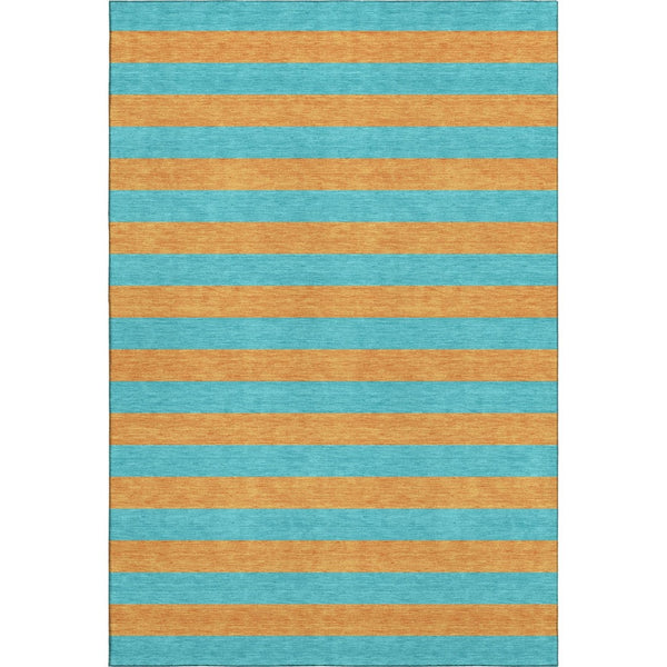 HomeRoots 8' X 10' Aqua & Orange Striped Area Rug – Washable, UV-Protected, Durable, Ideal for Homes with Kids! 647714