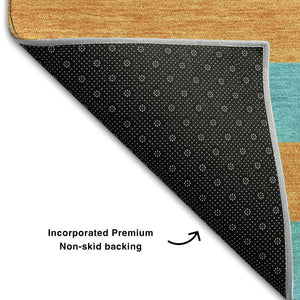 HomeRoots 8' X 10' Aqua & Orange Striped Area Rug – Washable, UV-Protected, Durable, Ideal for Homes with Kids! 647714