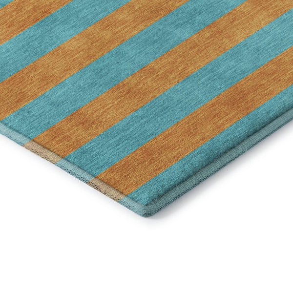 HomeRoots 8' X 10' Aqua & Orange Striped Area Rug – Washable, UV-Protected, Durable, Ideal for Homes with Kids! 647714