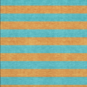 HomeRoots 8' X 10' Aqua & Orange Striped Area Rug – Washable, UV-Protected, Durable, Ideal for Homes with Kids! 647714
