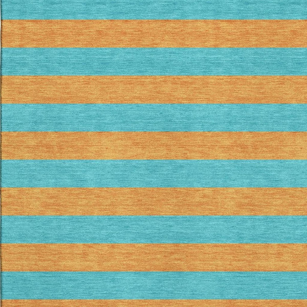 HomeRoots 8' X 10' Aqua & Orange Striped Area Rug – Washable, UV-Protected, Durable, Ideal for Homes with Kids! 647714