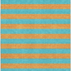 HomeRoots 8' X 10' Aqua & Orange Striped Area Rug – Washable, UV-Protected, Durable, Ideal for Homes with Kids! 647714