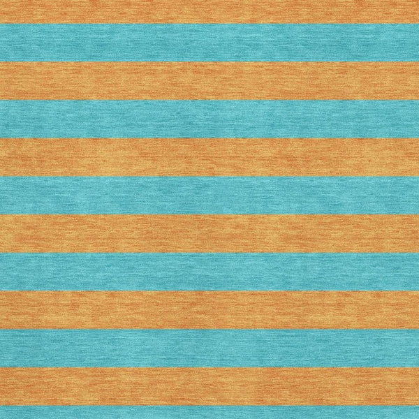 HomeRoots 9' X 12' Aqua and Orange Striped Washable Area Rug - Durable, UV Protected, Perfect for Busy Homes! 647715