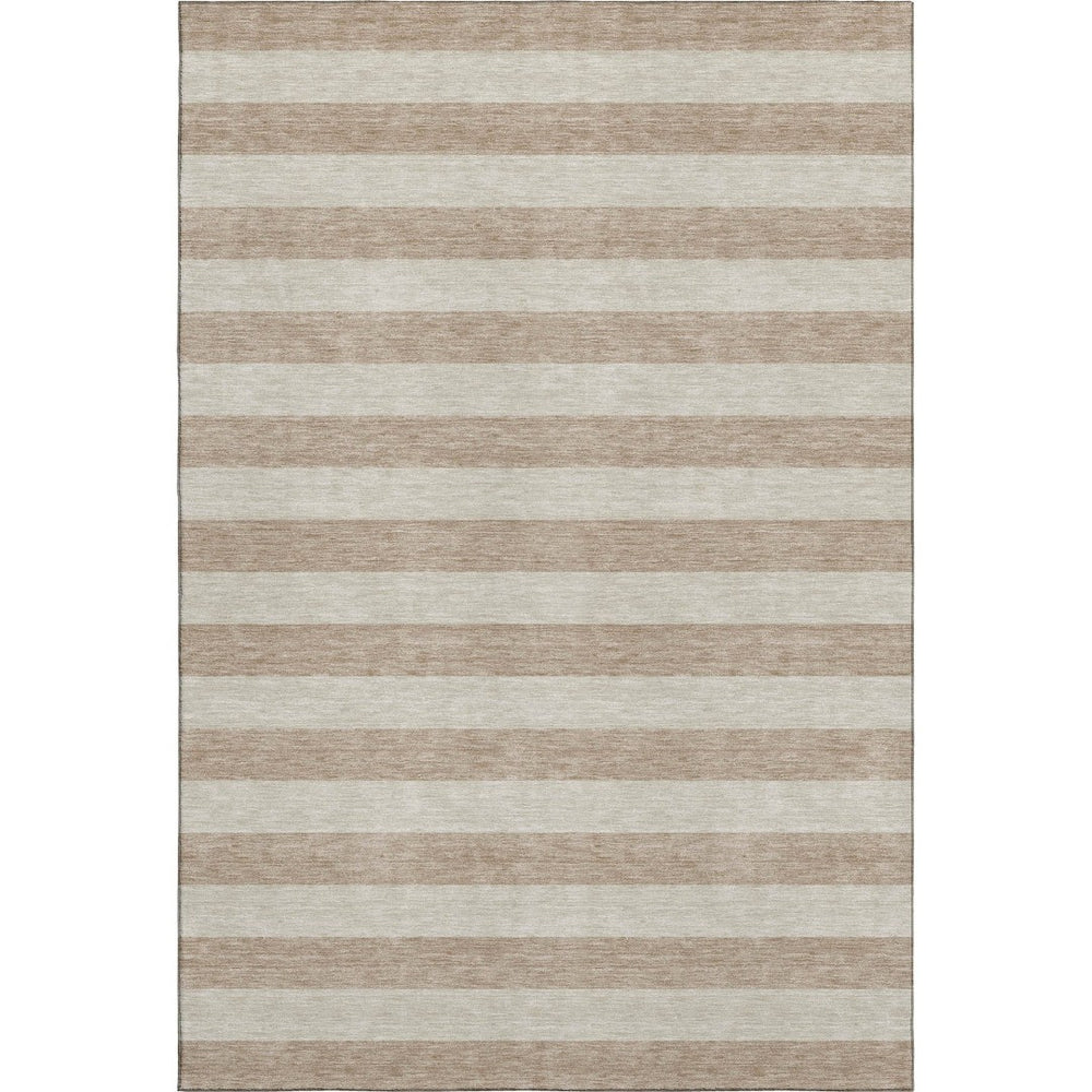HomeRoots 5' x 8' Beige Taupe Striped Area Rug – Washable, UV Protected, Stain-Resistant for Family Homes 647718